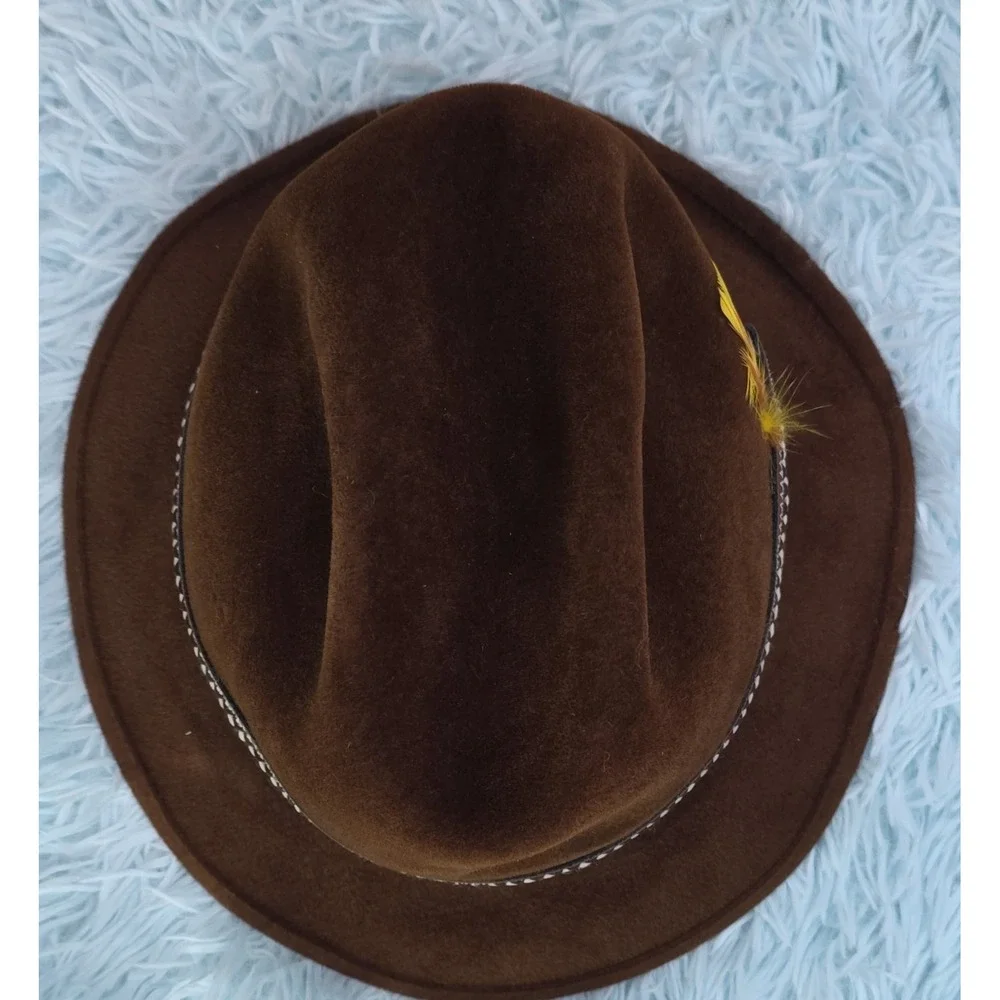 Stetson Mallory 4X Beaver Brown Western Hat Double D Pinch Fedora Feather
